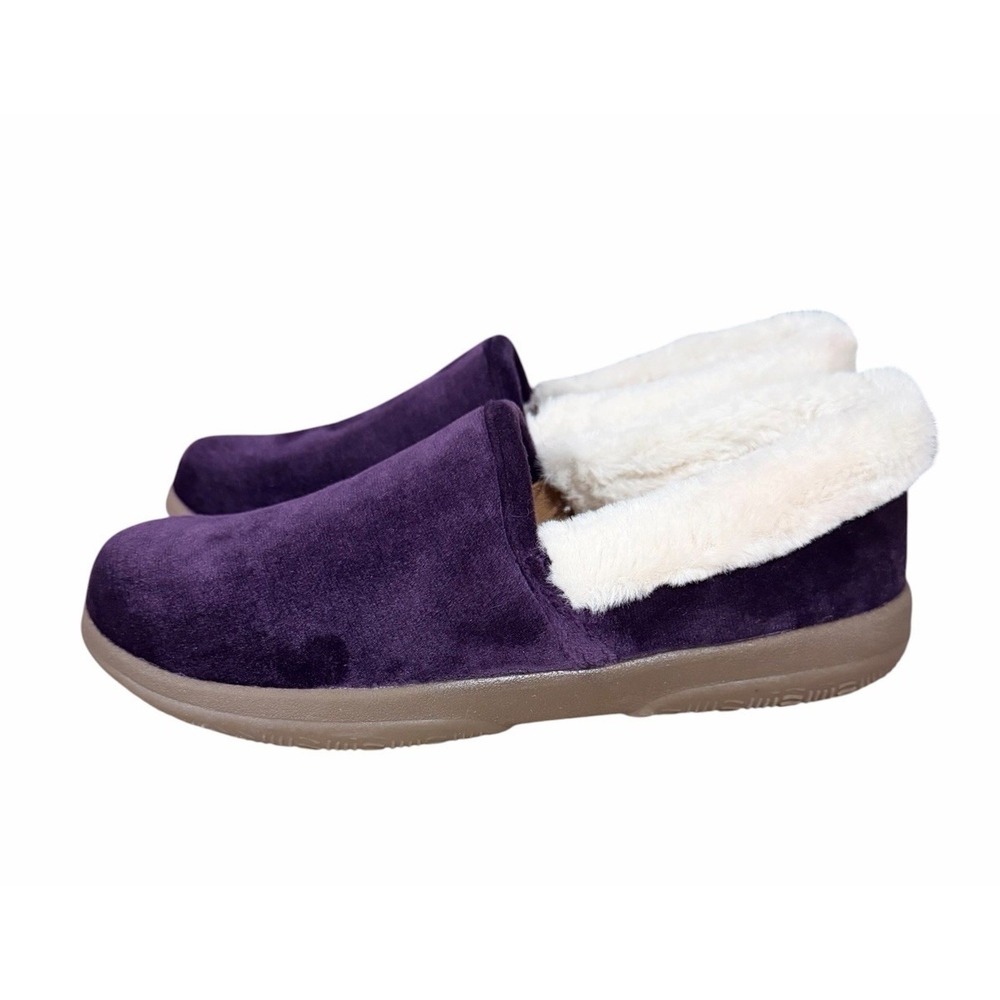 Vionic Claremaux Fur Slippers Women's 6 Purple Velour Orthotic Comfort